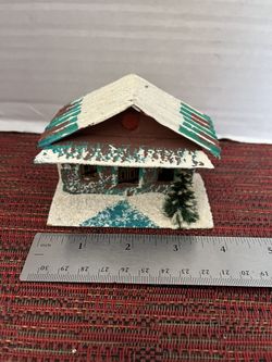 Vintage Christmas Putz Cabin House with Bottle Brush Tree