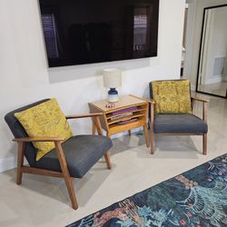 Wooden Living Room Set (02 Chairs + Side Table)