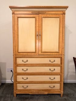 Solid wood heavy antique vintage armoire 2 matching nightstand set from Waldorf Astoria
