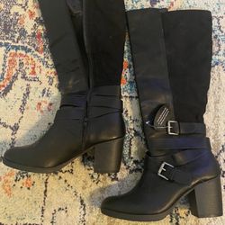 Boots Knee-High Mid-Heel Black Zipper Size 9 ***NEW***