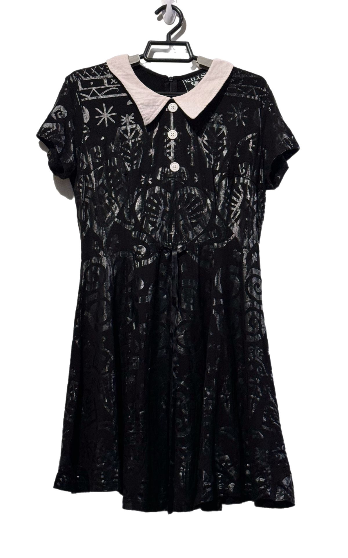 Killstar (L)Voodoo Babydoll Dress Sz M Black White Velour Print Goth Punk EUC