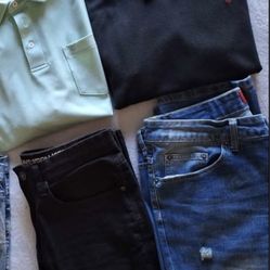 2 Brand New Mens Jeans 34x40 Plus Two Used Shirts 