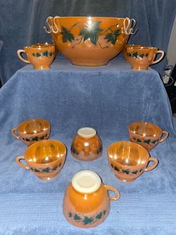 Punch bowl set with 10 cups and 12 hanging hooks