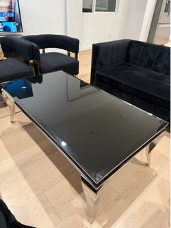 Luxury Black Glass Coffee Table with Chrome Legs