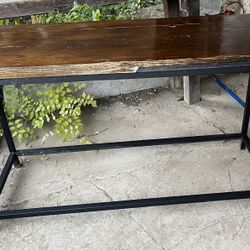 Table- Metal Base - Wood Top - 50" x 18" x 30 high Just Needs A Little DIY Or New Wood Top