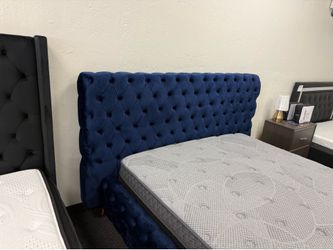 Navy Blue Tufted Velvet Upholstered Headboard