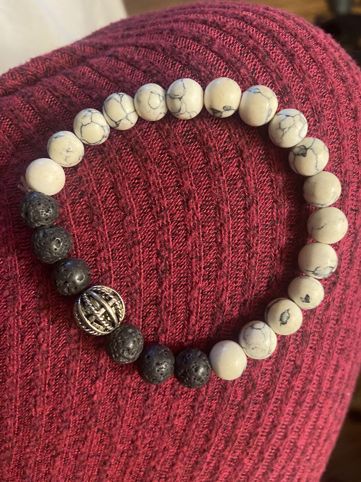 White Turquoise With Lava Beads 