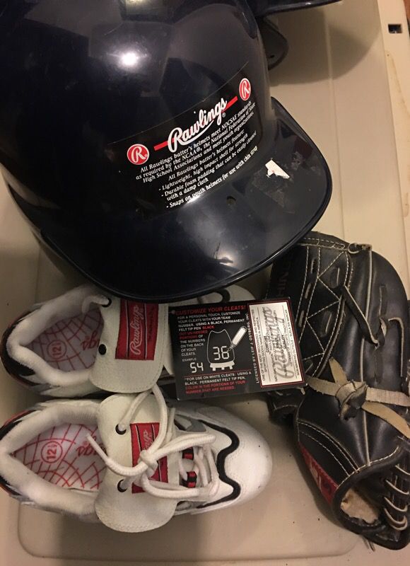 Baseball, kids shoes, helmet, glove