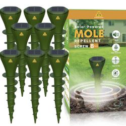 8 Pack Green Solar Powered Outdoor Deterrent Vibration Stakes, Mole Repellent for Lawns