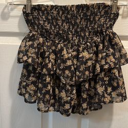 Altar’d State Mini Skirt Lightweight High Waisted Floral Black and dark yellow Women's Size XS