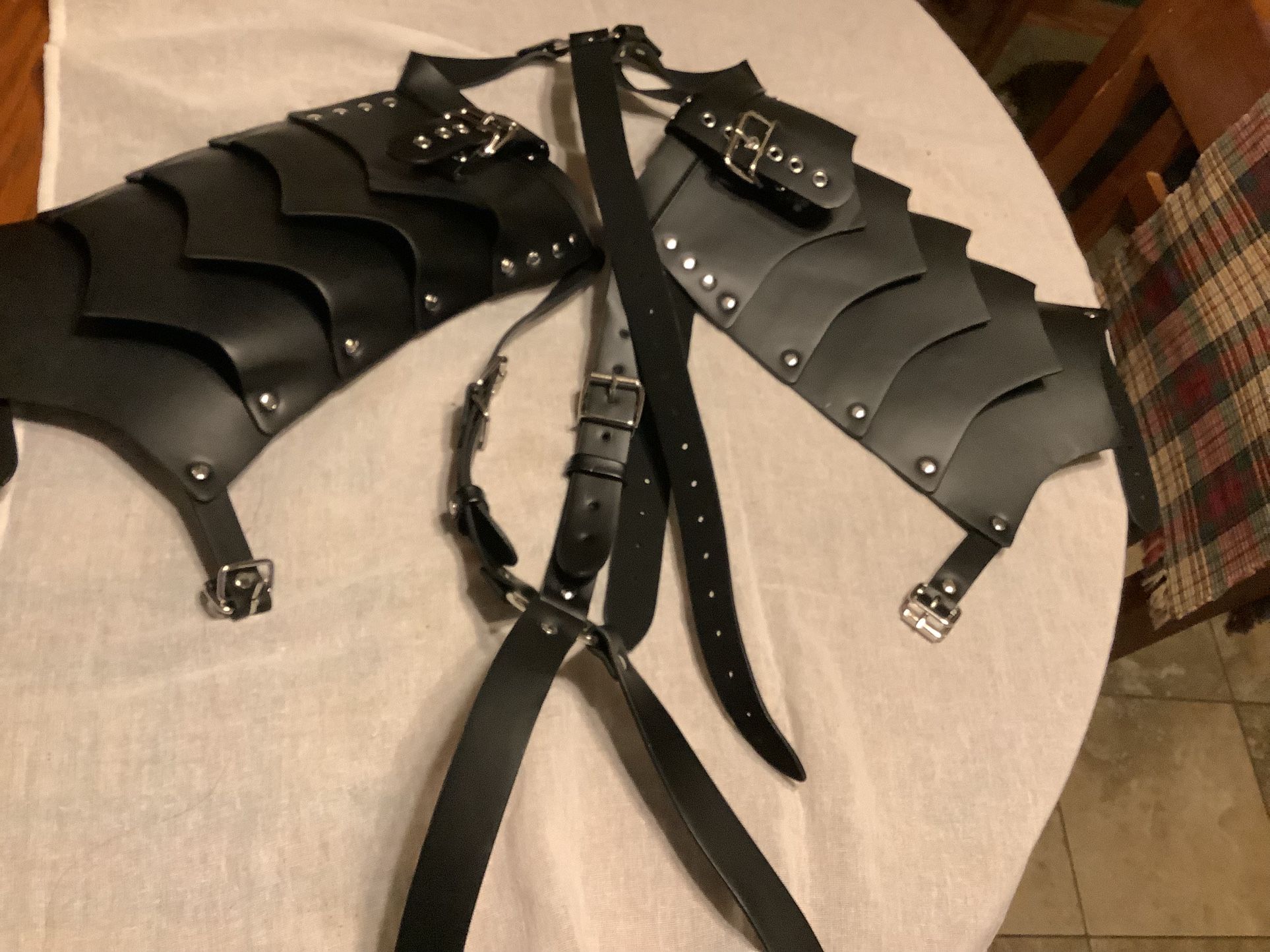 Men’s Leather Shoulder armors Steampunk body chest harness adjustable straps.  Midevil, gothic, knight armor cage belt costume. Brand new  Two piece s