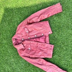 Size small Denim Style Dark Red Leather jacket 