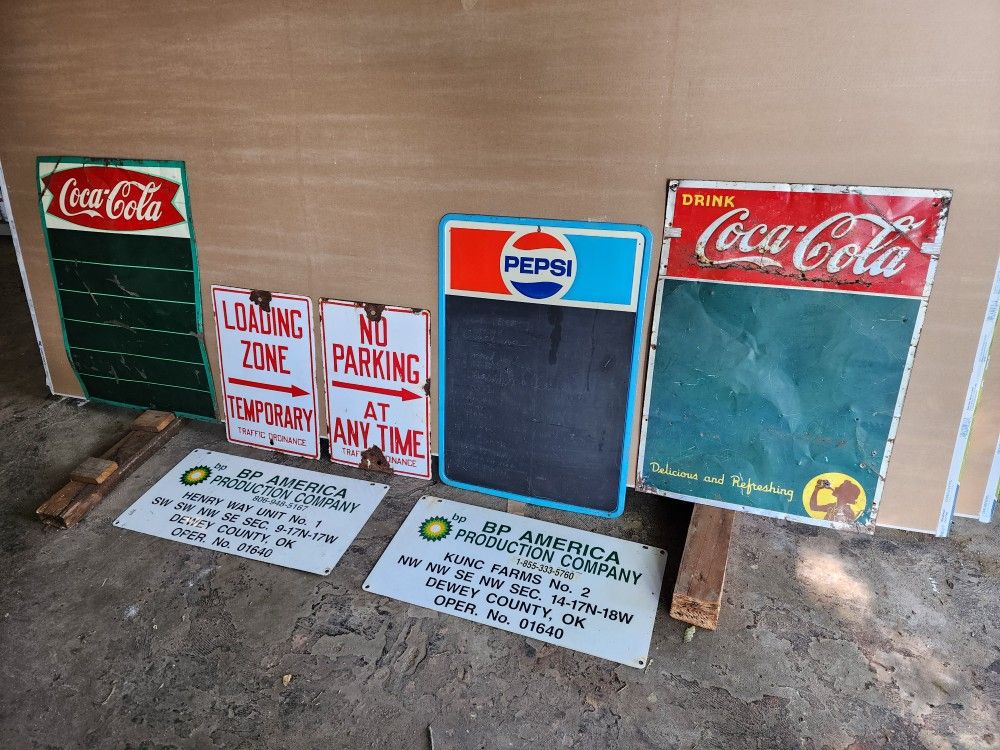 Vintage Signs Pepsi CocaCola Signage BP Gasoline Loading Parking Sign