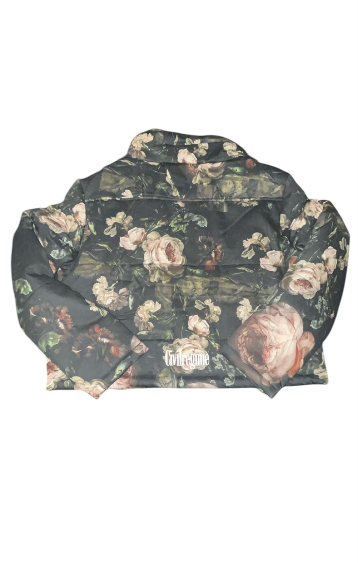 CIVIL REGIME FLORAL CROPPED PUFFER JACKET IN FLORAL BLOOM PRINT Size Large
