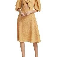 RHODE Ginny Tie-front Cutout Plaid Midi Dress In Sunflower sz 4 Like New $485