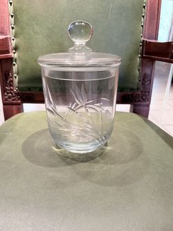 Vintage Colony Lead Crystal Lidded Canister or Ice Bucket-Tulip Etched Clear Glass-Heavy Cut Crystal-