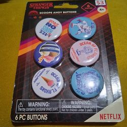 Stranger Things - Scoops Ahoy 6ct Buttons Pinback Brand New