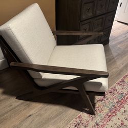 Pottery Barn Modern Beige Thick Upholstery Cushion Accent Arm Chair and Wood Frame