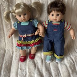 American Girl Bitty Twins Dolls, Boy and Girl in Denim Outfits