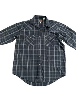 Plains Men’s Black Plaid Western Wear Long Sleeve Shirt Size Large