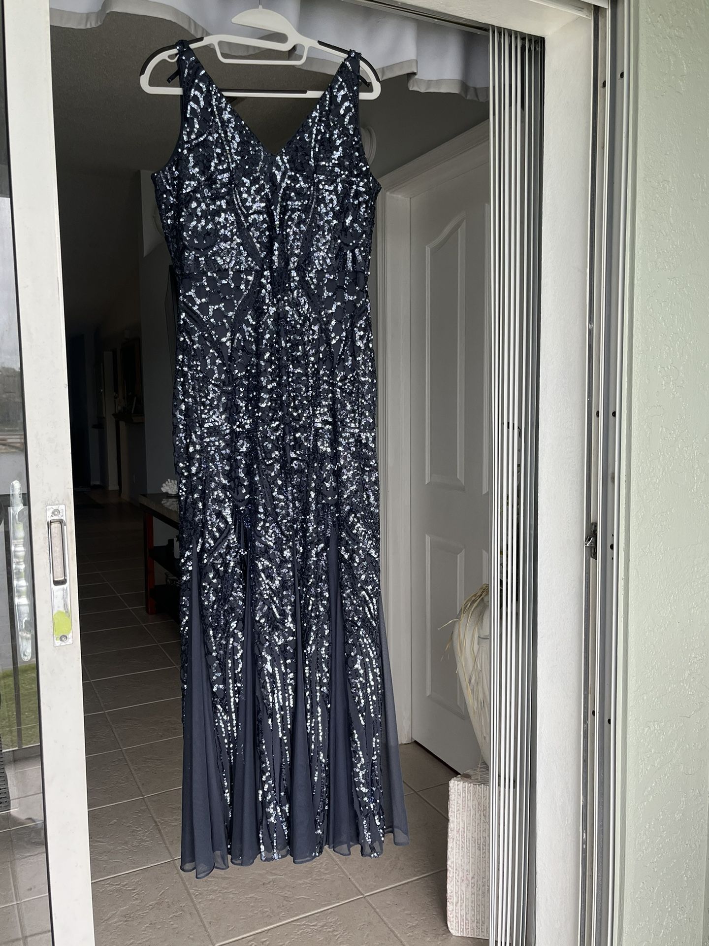 Midnight Blue Sequin/Chiffon Gown W/Shawl