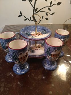 Stoneware Mugs With Matching Two Tier Tidbit