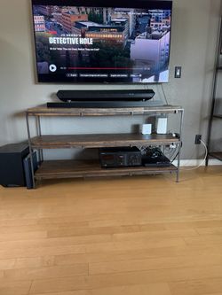Large Rustic Wood & Metal TV/Display Stand – 5’ Wide – $150