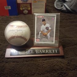 Chicago Cubs Catcher Michael Barrett Autographed Baseball,with Card & Holder! This Was Obtained In Person at Wrigley Field,so No COA,but100% Real