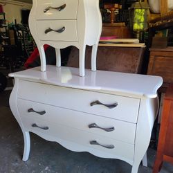 Enameled bombe style dresser and nightstand