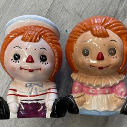 Raggedy Anne and Andy Figurine Planter Holder Vase Made Japan