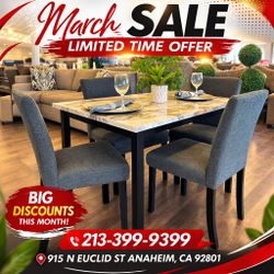 5 piece faux marble top dining table set 43" x 28" x 30"H