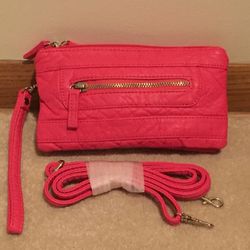 Brand New Hot Pink Soft Faux Leather “3 in 1” Wristlet/Shoulder/Cross Body