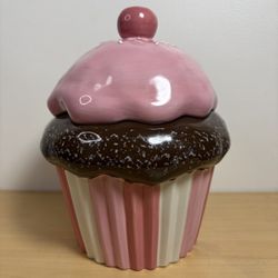 Cupcake Cookie Jar Large Pink Ceramic