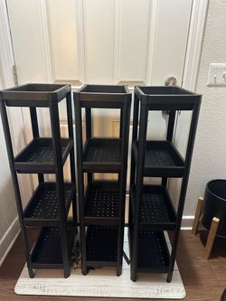 Black 4-Tier Plastic Storage Shelves – Set of 3