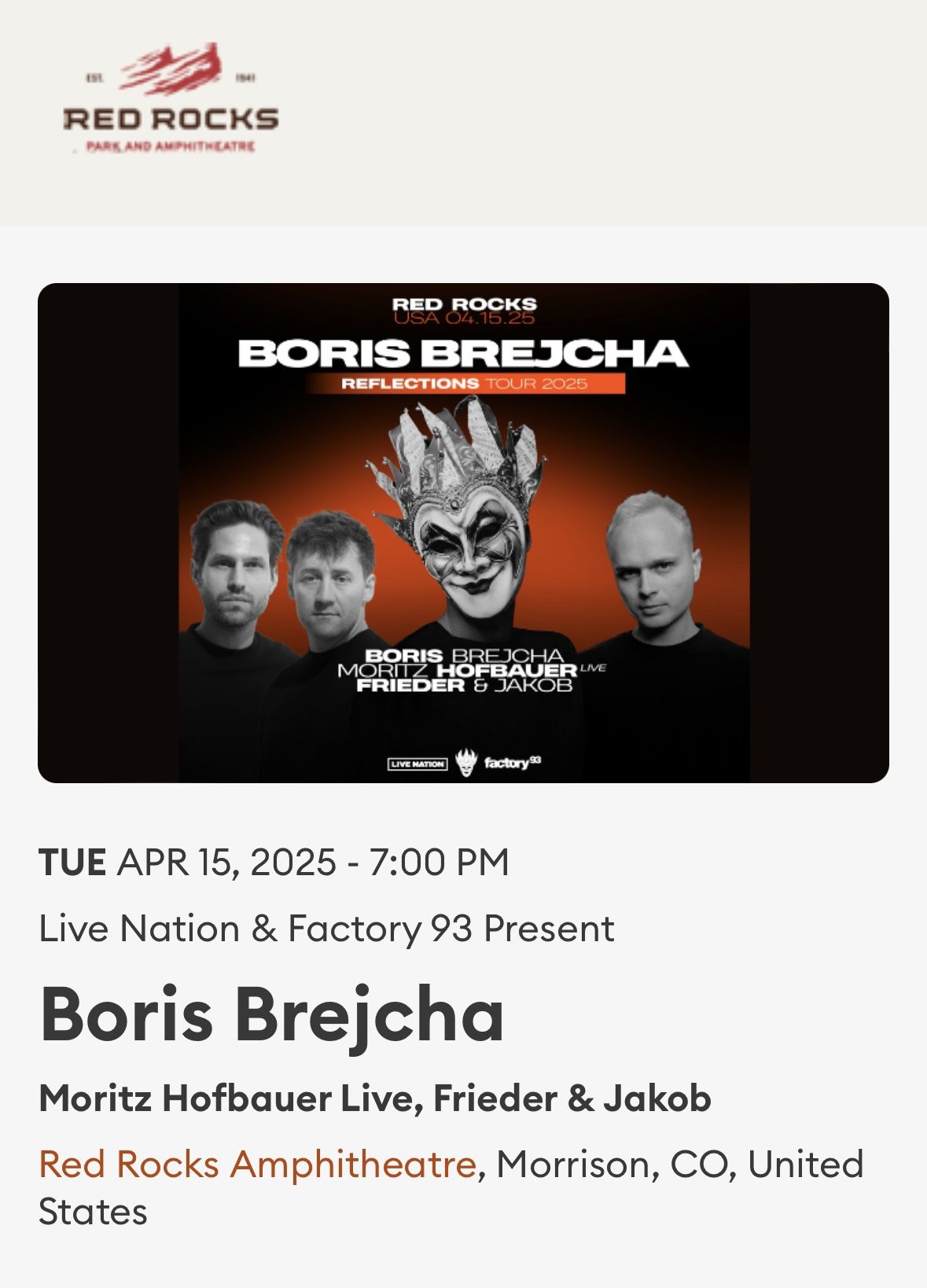 Boris Brejcha Red Rocks Ticket
