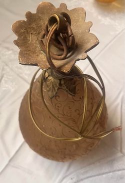 Vintage Frosted Floral Glass Hanging Pendant Swag Light Gold Tone Fixture