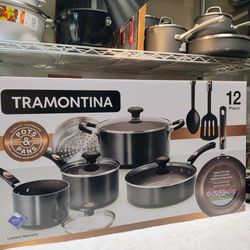 Tramontina 12 Piece Silicon Carbide Reinforced Nonstick Pots And Pans Set NEW