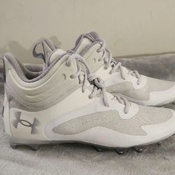 Under Armour Command MC Mid Lacrosse Cleats in White/Gray, Size 12