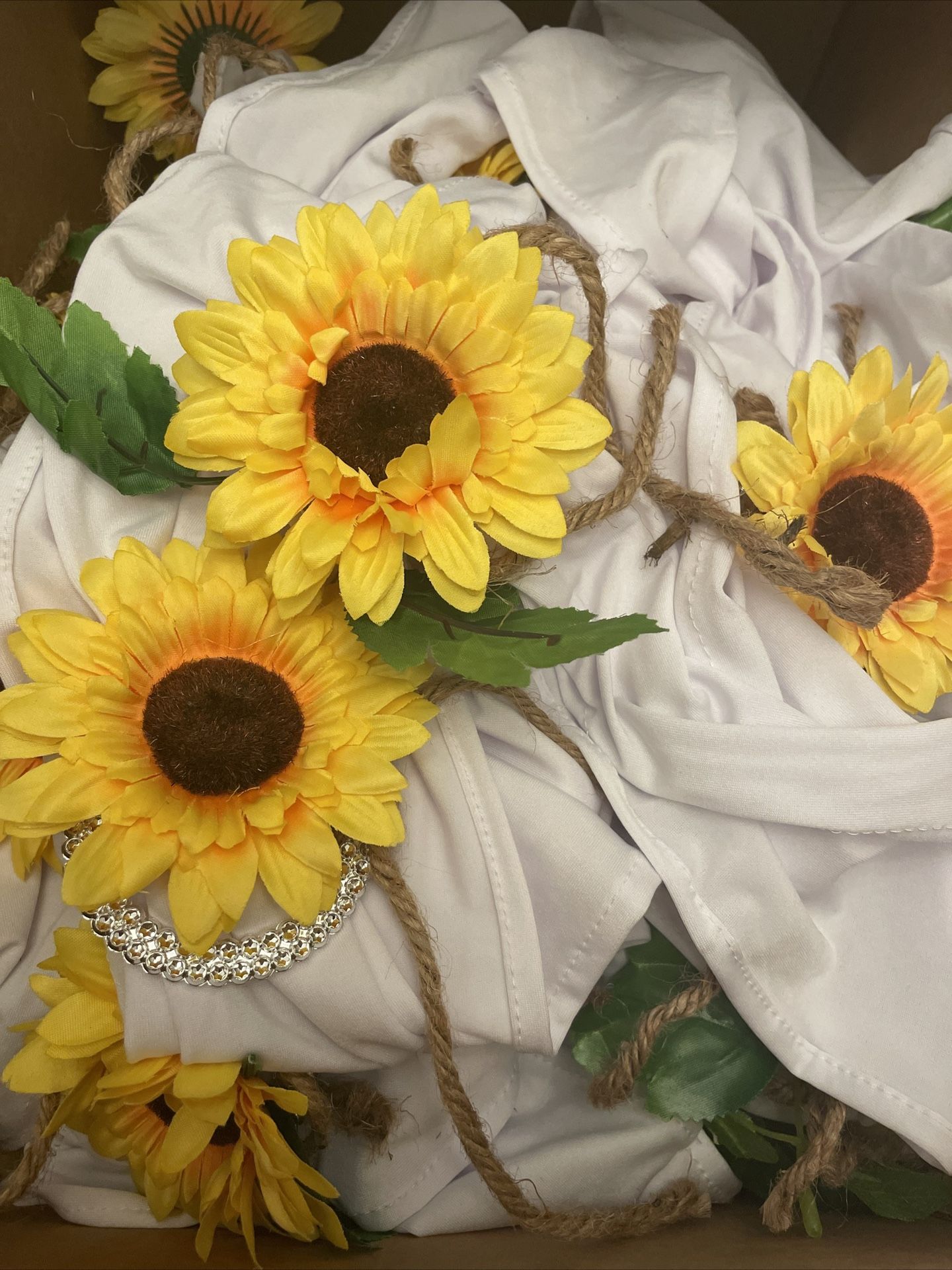 Sunflower Wedding/ White Chair Covers And Sunflower Ties