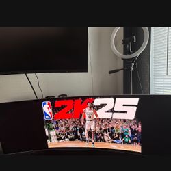 Curved Gaming/Working Smart Monitors(G9 Oled)w/L Shape Gaming Desk
