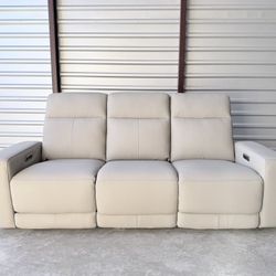 Wren Leather Power Reclining Sofa, Light Gray 