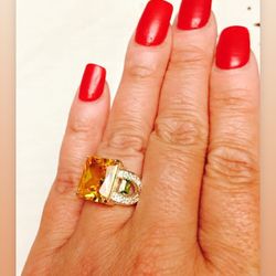 Brands New Citrine W/Deep Green/White Topaz .925 Sz7