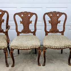 Set Of Four Vintage Louis XV Carved Walnut Dining Chairs READ DESCRIPTION!!