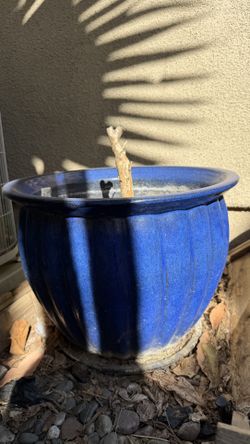 Oversized Blue Glazed ceramic Round Indoor/Outdoor Planter