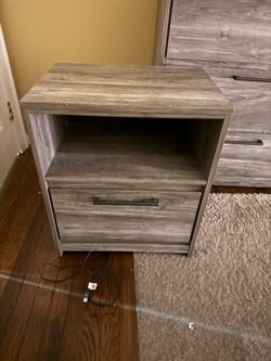 Modern Gray Nightstand with Drawer & Open Shelf