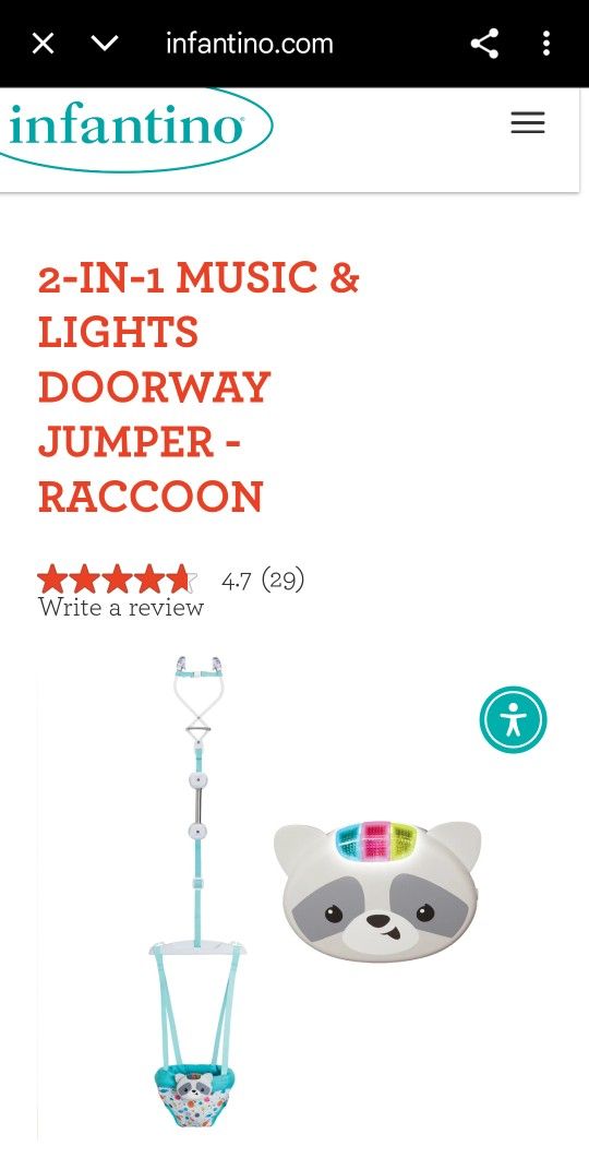 Infantino 2-in-1 Music & Lights Doorway Jumper (Raccoon) – With Box
