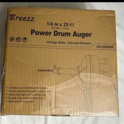 Drain Auger, Breezz Clog Remover with Drill Adapter, 25 Feet Heavy Duty(sealed)