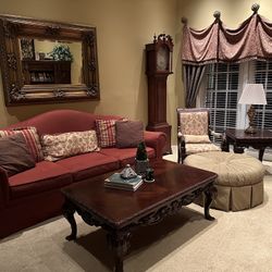 Living room set - couch, chair, ottoman, Thomasville coffee table and end table