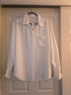 100% Cotton Gap White Button-Down Long Sleeve Shirt