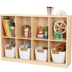 OOOK 8-Compartment Backpack Wooden Storage Cabinet - Kids Toy Storage Organizer - Bookshelf for Classroom, Playroom, Kindergarten, Living Room, Office